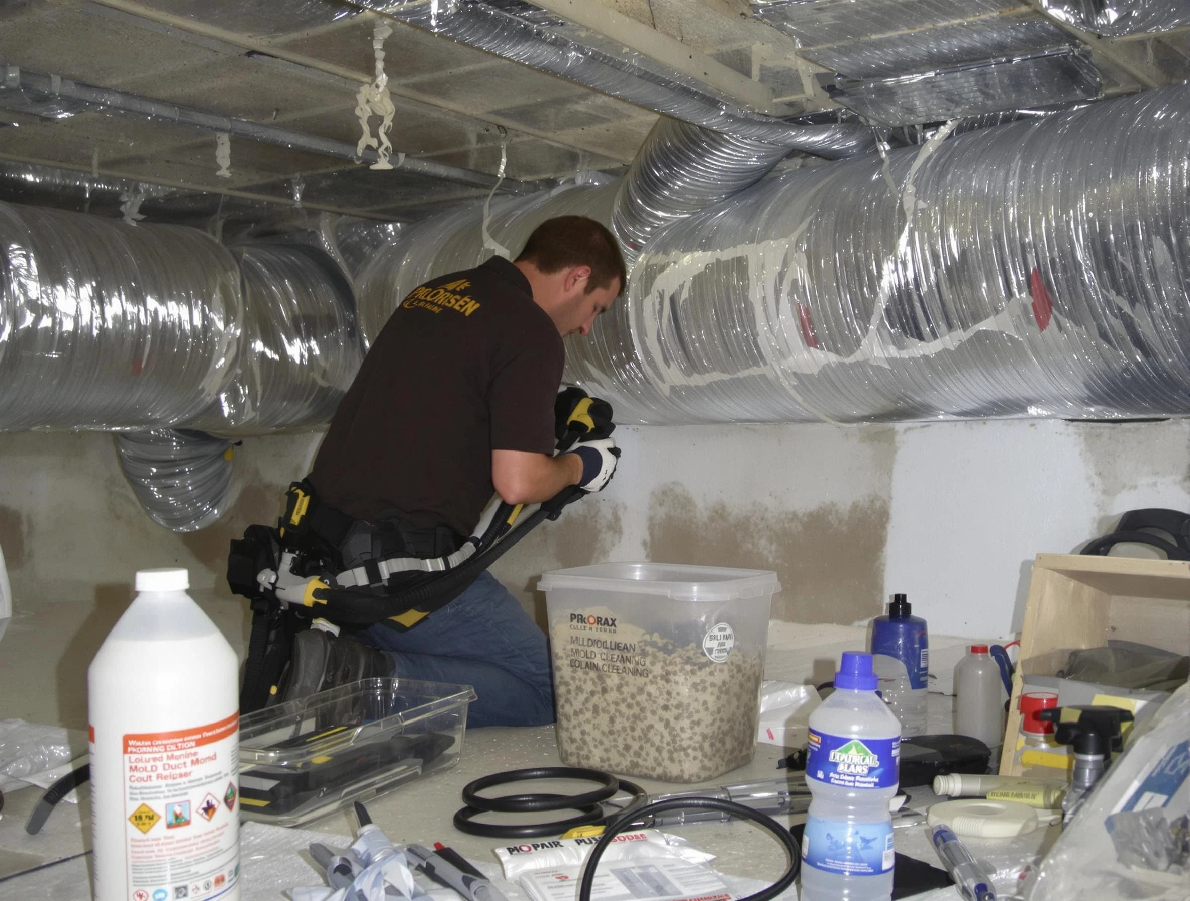 North Andover Air Duct Cleaning specialist performing professional mold removal from air ducts in North Andover