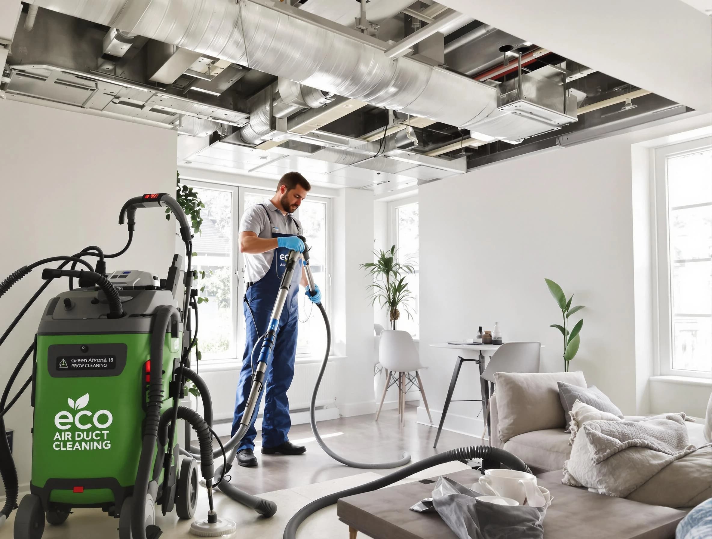 North Andover Air Duct Cleaning technician performing eco-friendly duct cleaning using sustainable methods in North Andover