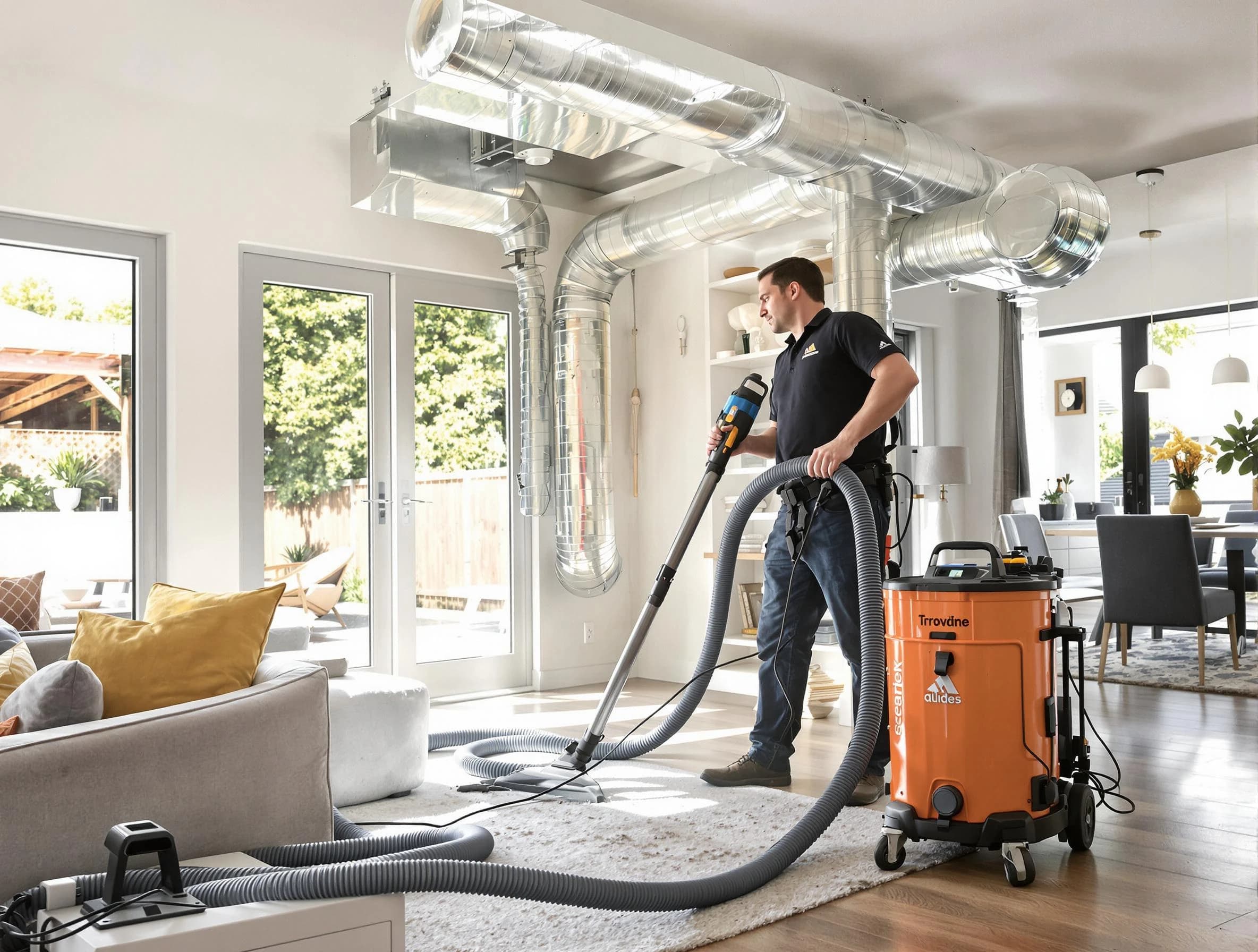 North Andover Air Duct Cleaning specialist performing thorough residential duct cleaning using advanced equipment in North Andover