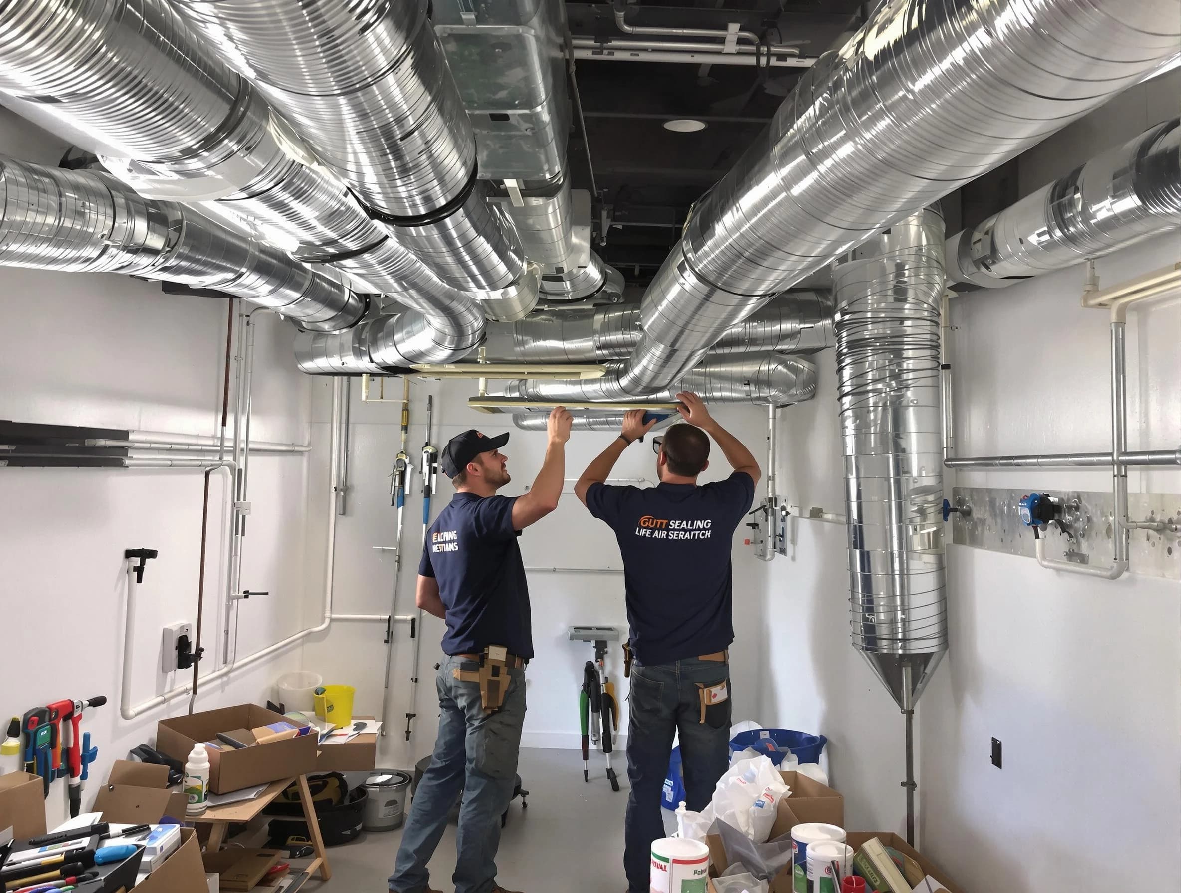 North Andover Air Duct Cleaning technician applying professional duct sealing solutions in North Andover