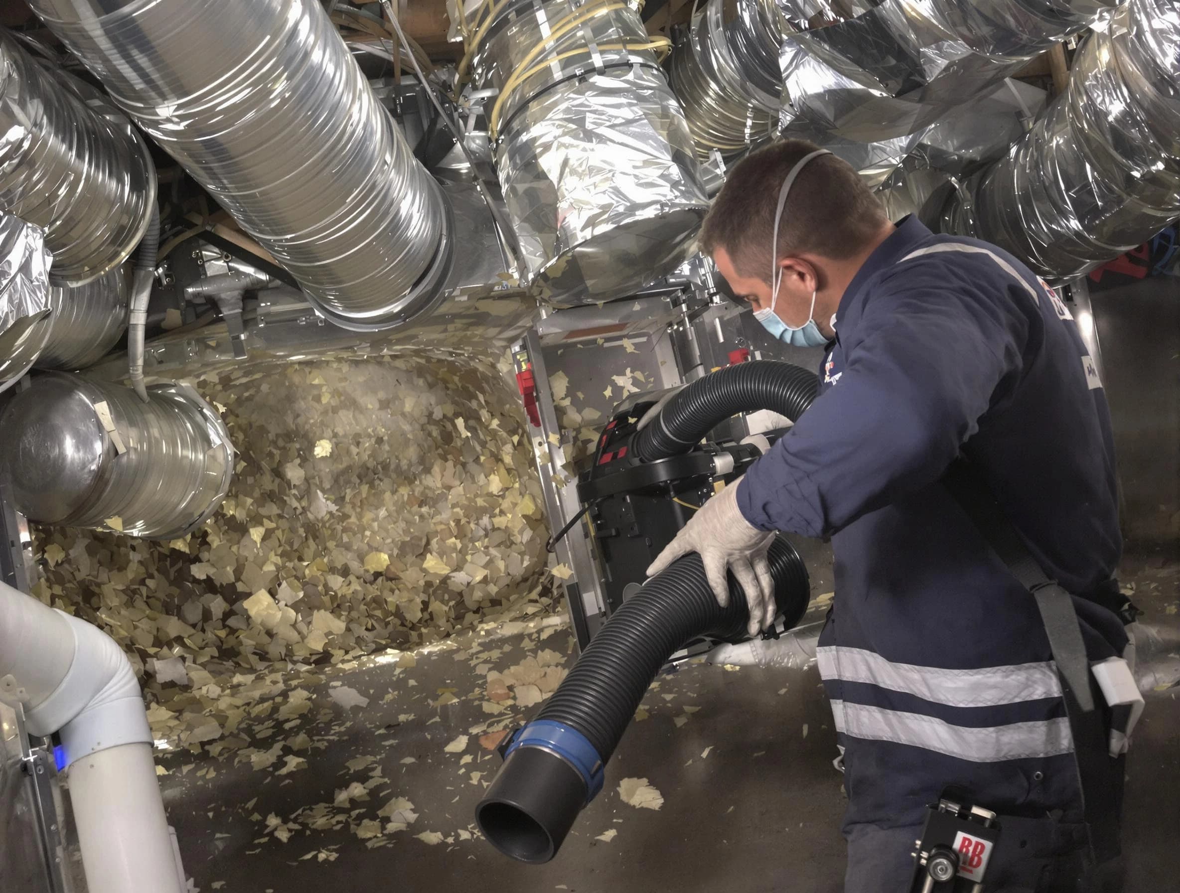 North Andover Air Duct Cleaning specialist operating negative pressure cleaning equipment for thorough duct maintenance in North Andover
