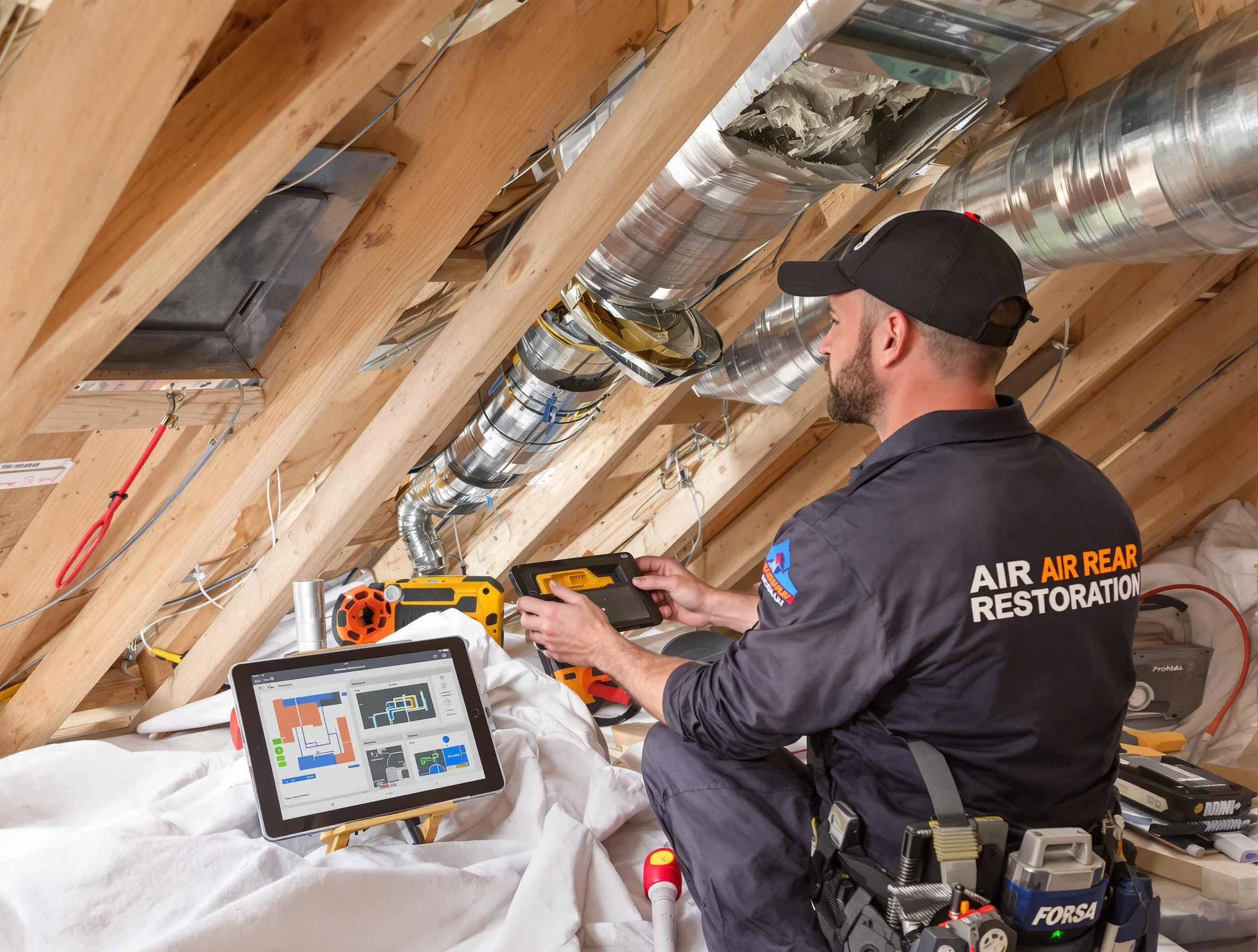 North Andover Air Duct Cleaning technician performing precise duct repair work in North Andover