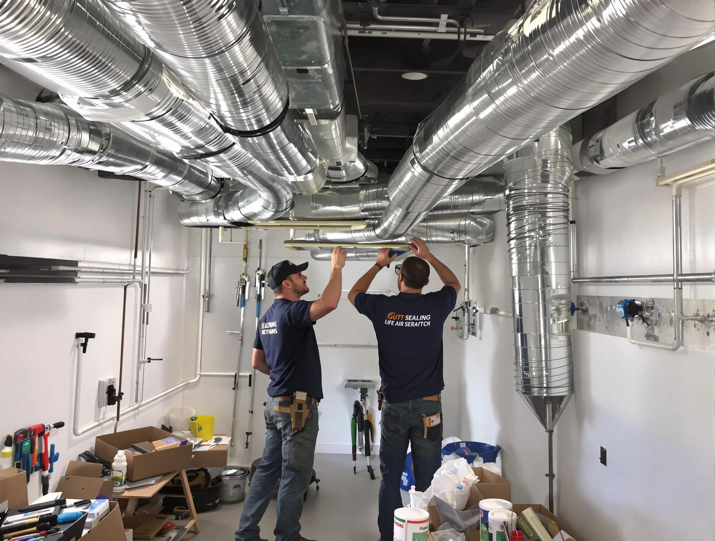 North Andover Air Duct Cleaning technician applying professional duct sealing solutions in North Andover